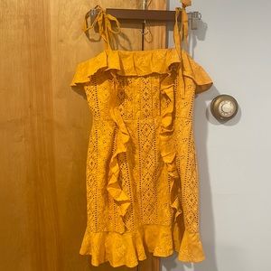 Majorelle x Revolve Dress Yellow Mara Ruffle Mini Embroidered Eyelet Size Small